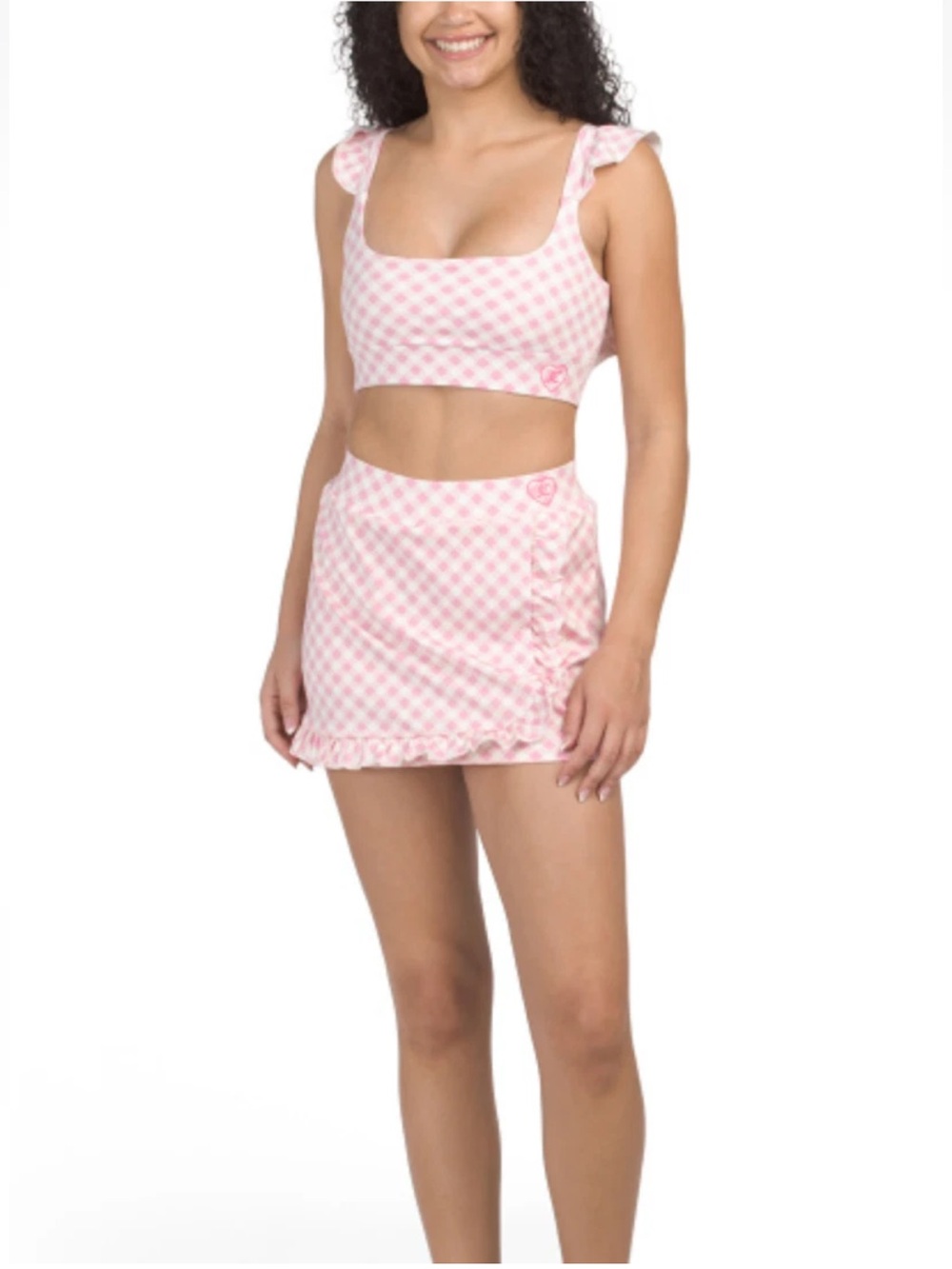NEW! NWT JUICY COUTURE Ruffle Crop Top & Skort Set Gingham Pink/White Size XS